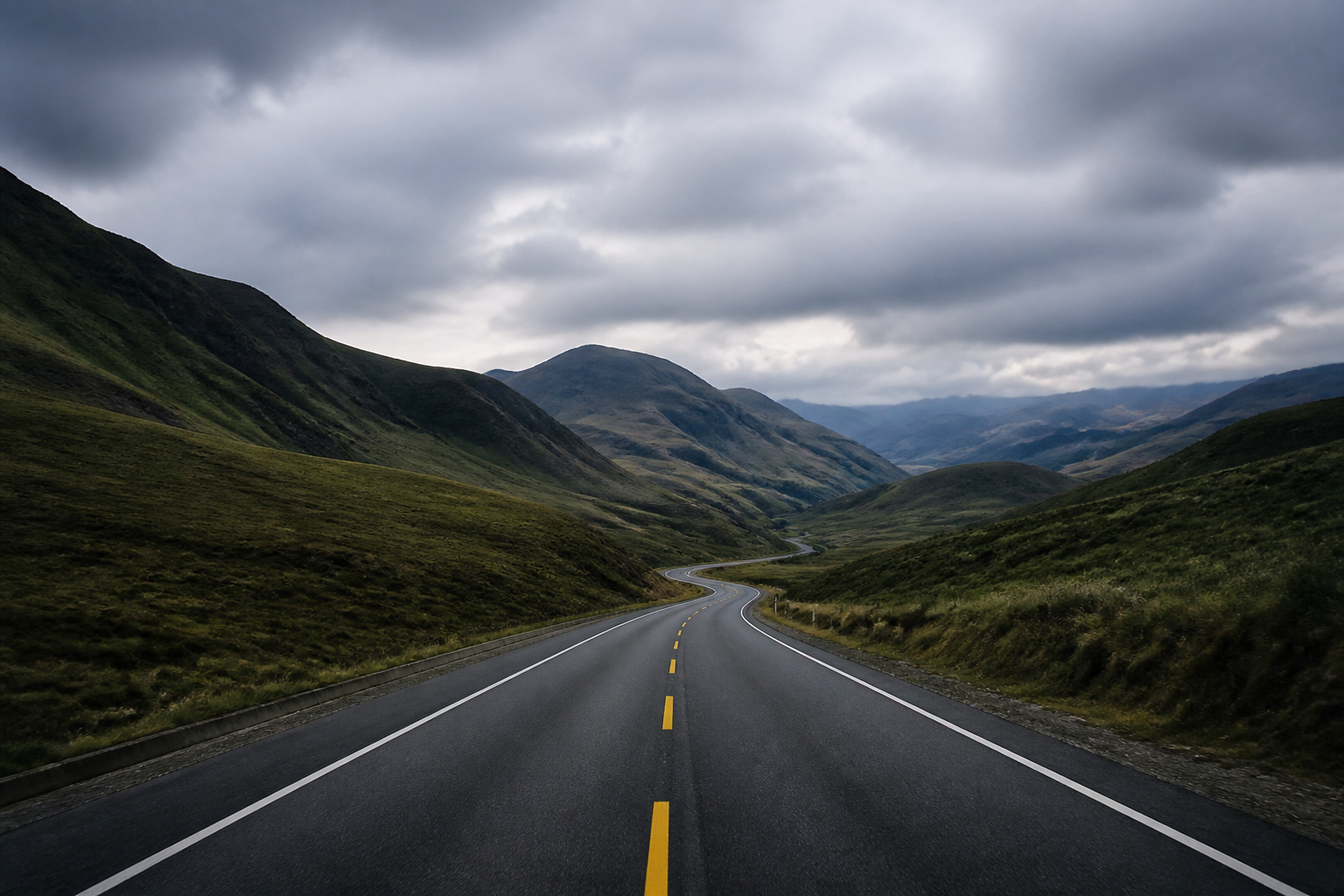Road seen from a parked vehicle